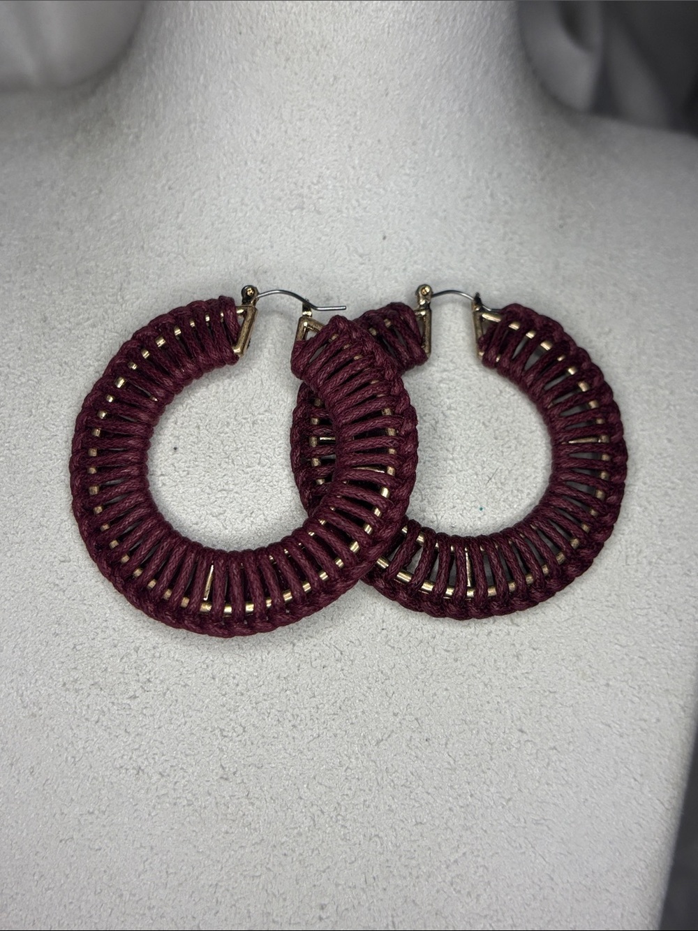 Arizona Jean Company Woven Maroon Hoop Earrings with Gold Accents